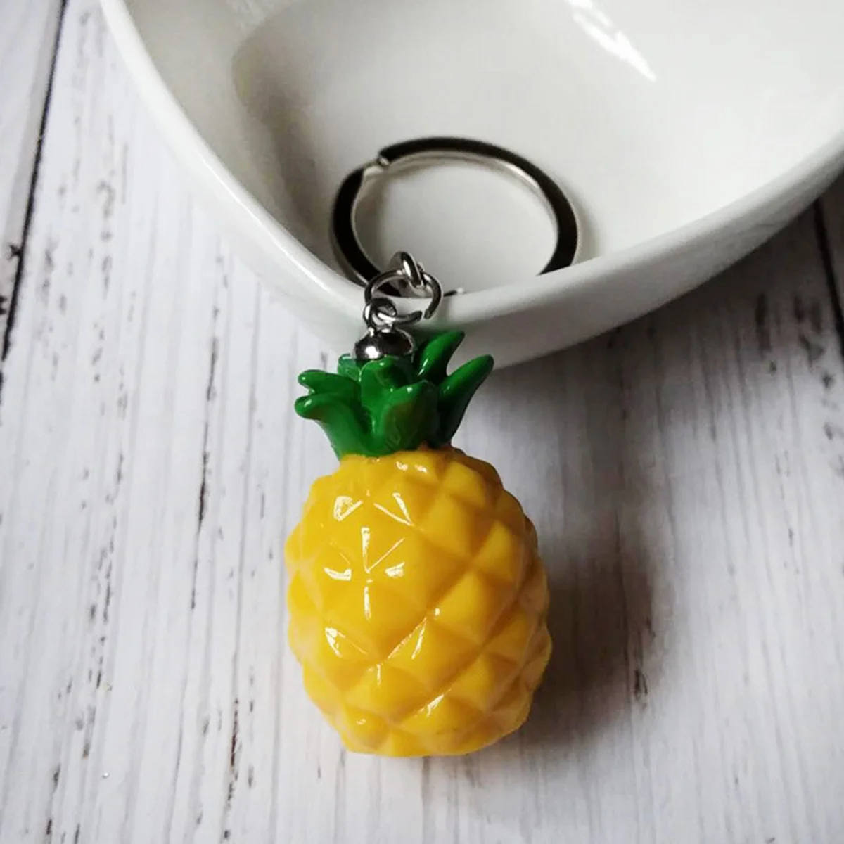 10pcs Lovely Fruit Key Chain Pendant Imitation Pineapple Decoration Resin Pendant (Yellow)