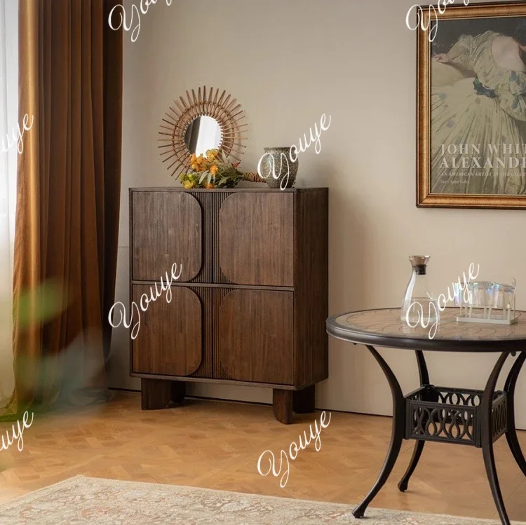 

J Retro Solid Wood Dining Side Cabinet Living Room Bedroom Household Storage Cabinet Small Apartment Tea Cabinet