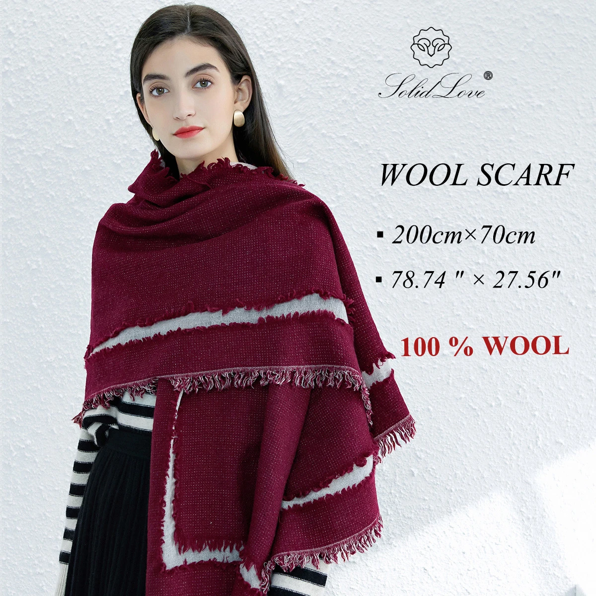 Luxury Brand 100% Pure Wool Large Size Women Bandana Headwarp Pashmina Cashmere Scarf Luxury Merino Poncho Shawl