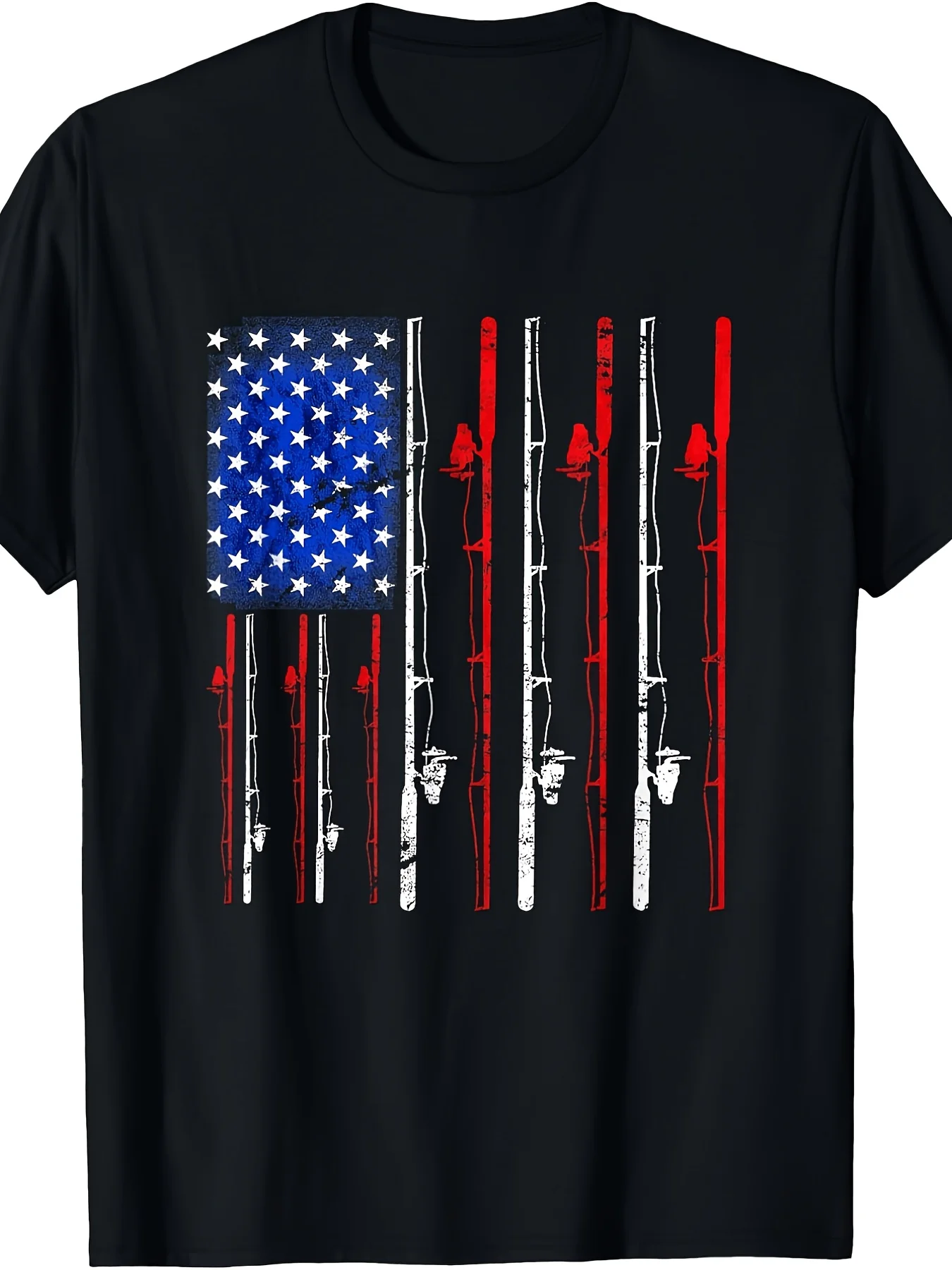 American Flag Print T-Shirt, Unisex, 2026 Summer Short-Sleeve Print T-Shirt, Vintage Round Neck, Slightly Stretchy Fabric, Regular Fit, Valentine's Day, Christmas, Father's Day Gift, Christmas Outfit Design, Loose Fit Suitable for Holiday Celebrations