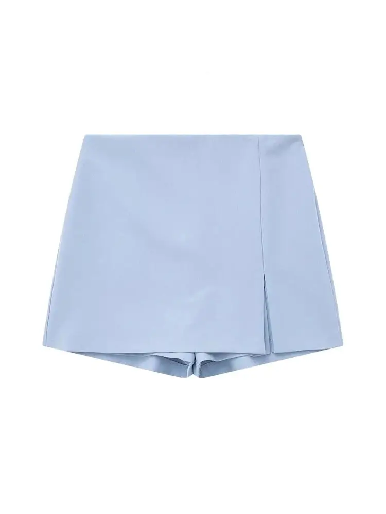 Damskie spódnico-spodenki z rozcięciem z przodu, z bocznym zamkiem, z wysokim stanem, elegancka moda.