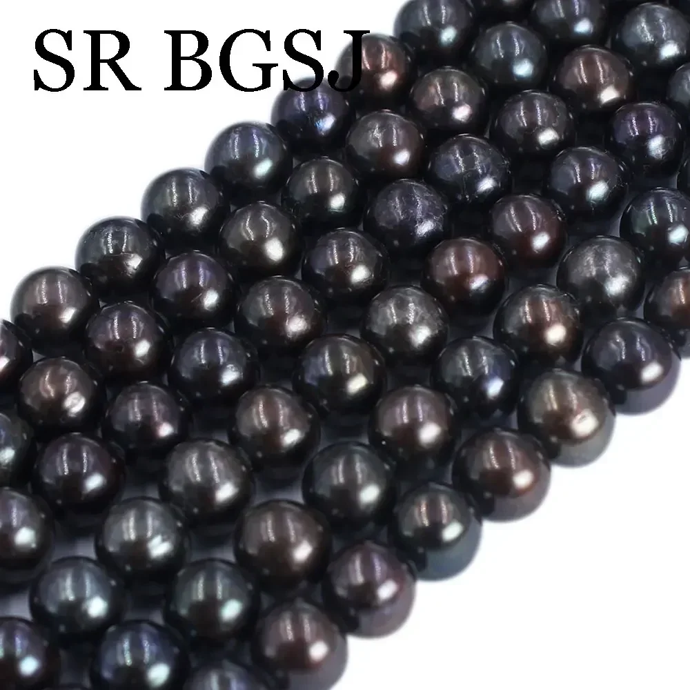 8-9mm 3A aaa High Quality Black Round Natural Freshwater Pearl Loose Spacer Beads for DIY Jewerly Earrings Bracelet 14\