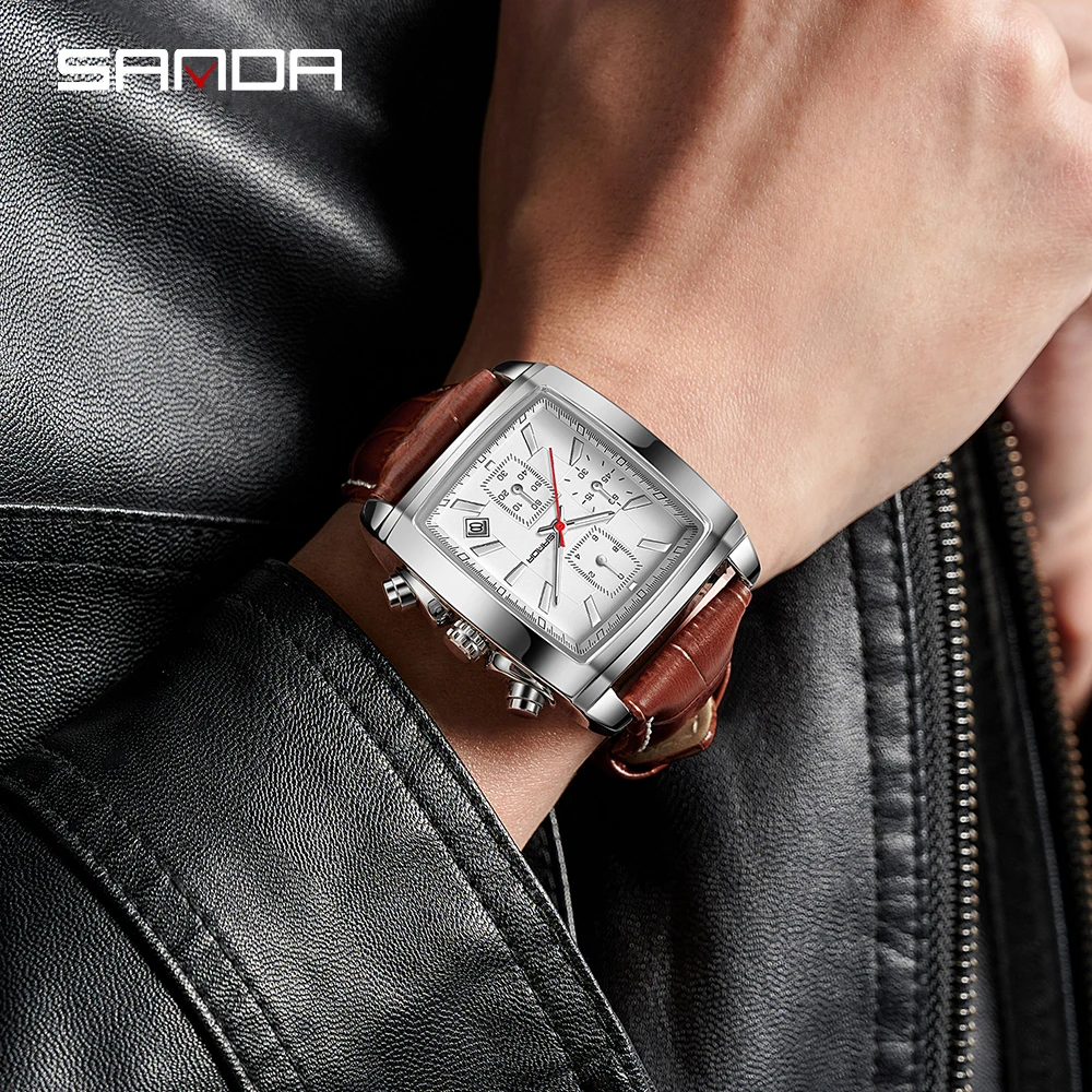 Fashion Sanda 2023 Top Brand Luxury Men\'s Watches Fashion Leather Quartz Wristwatch For Man Clock Waterproof Relogio Masculino