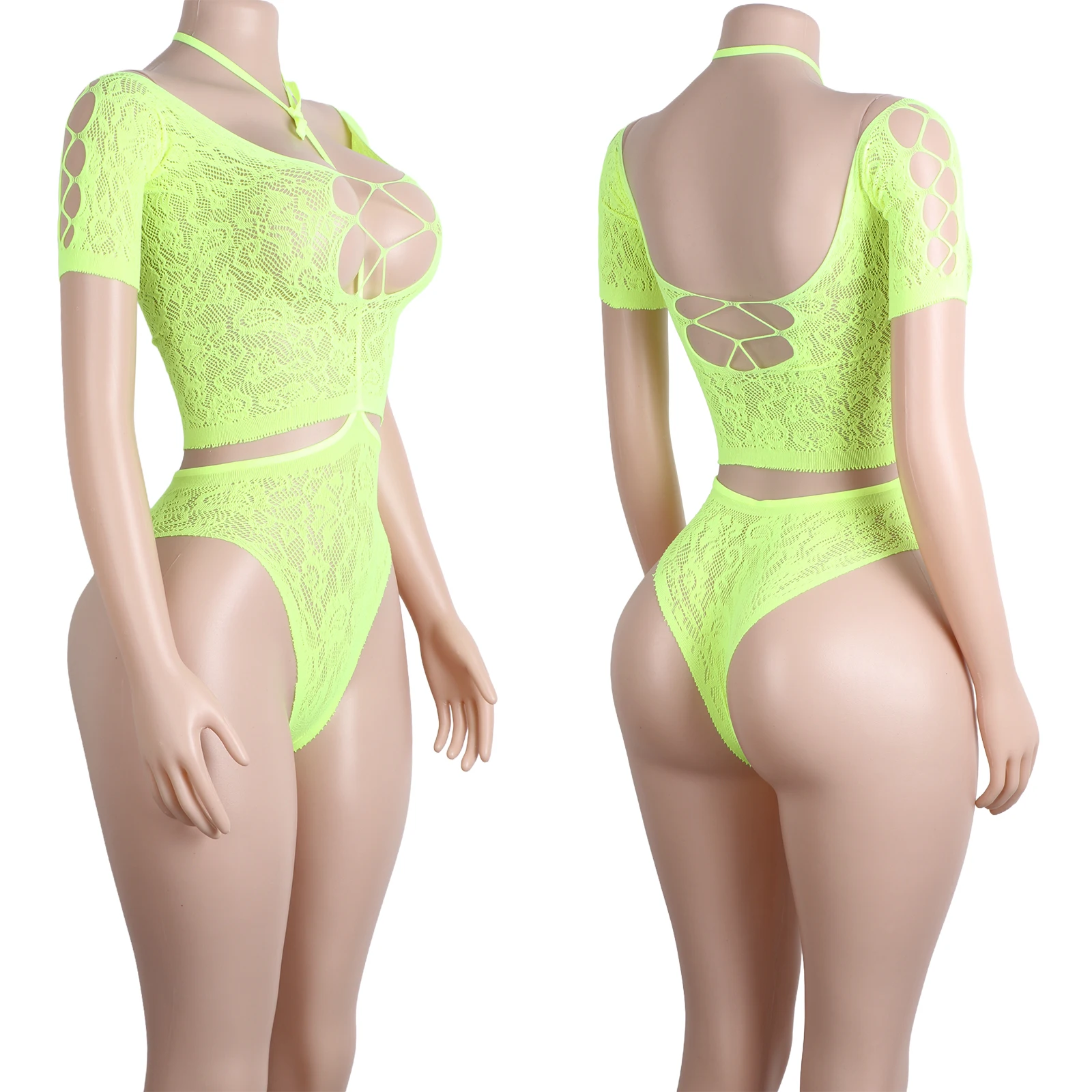 Performance Exotic One-Piece Bodysuit Bikini Lace Mesh Dance Hall Affordable Stripper Costume Club Outfits Stage Sexy Dancewear