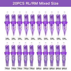 20PCS Original Mixed Cartuchos Para Tatuar 3RL 5RL 7RL 7RM 9RM Disposable Permanent Brow Makeup Tattoo Cartridges Needle 0.3MM