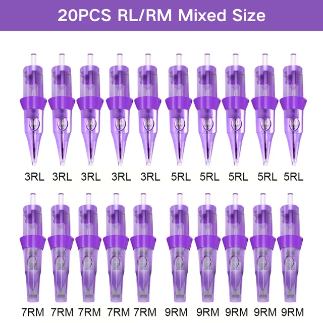 20 SZTUK Oryginalne mieszane wkłady do tatuażu 3RL 5RL 7RL 7RM 9RM Jednorazowe wkłady do tatuażu do makijażu permanentnego igły 0.3MM