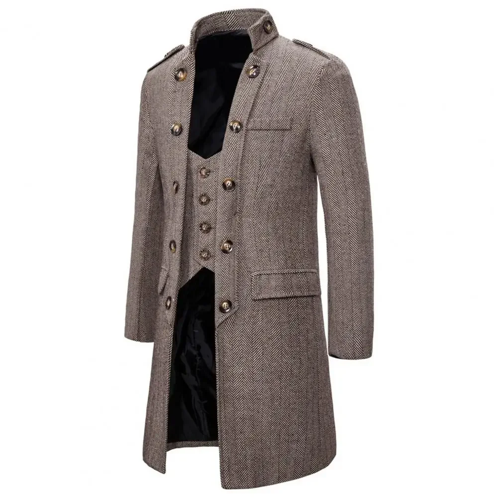 Men Outwear Coat Slim Fit Male Windproof Solid Color Coldproof Overcoat   Men Trench Coat  for Daily Wear