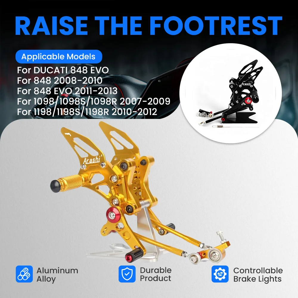 ARASHI Motorcycle Front Foot Pedal Foot Rset Foot Pegs Rear Set Rearset For DUCATI 1198 1198S 1198R 1098 1098S 1098R 848 EVO