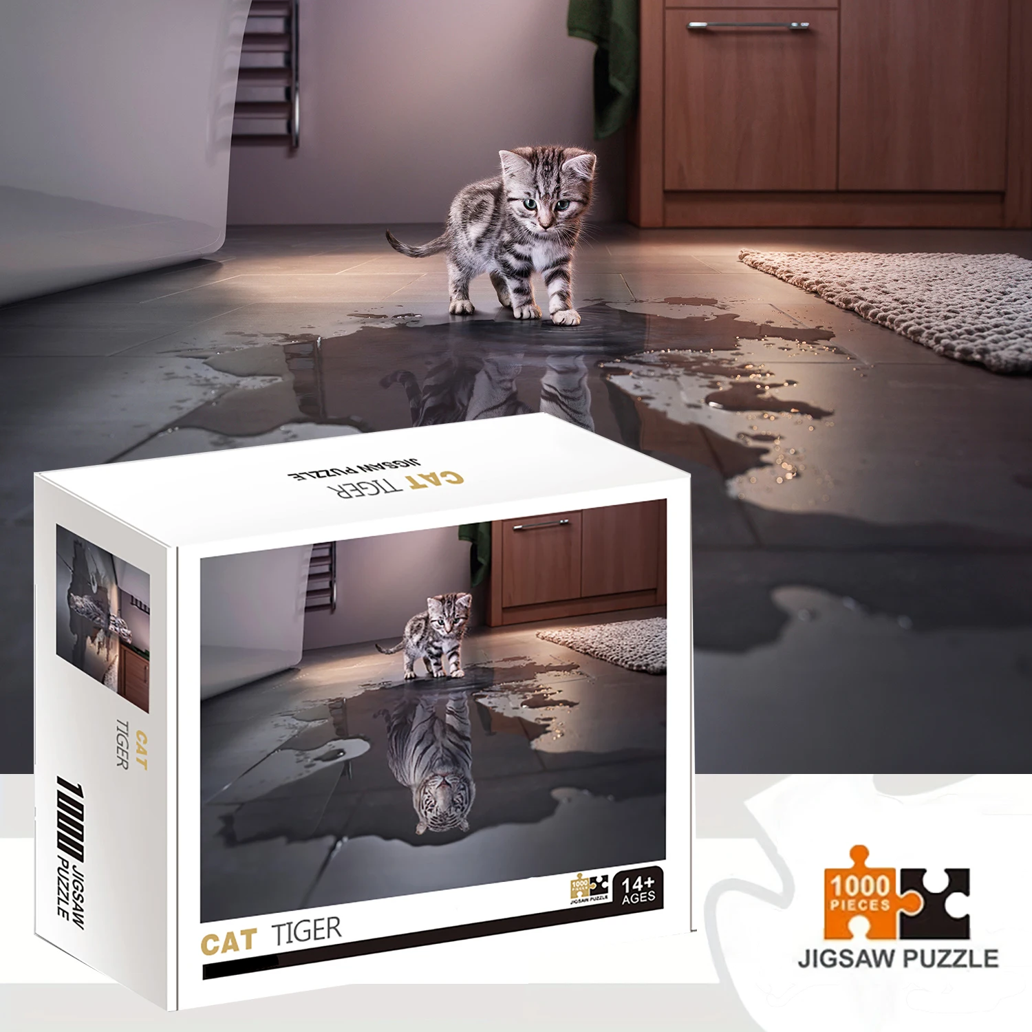 1000 Pieces Cat Water Reflection Tiger Jigsaw Puzzle Home Decor Adults Puzzle Games Family Fun Floor Puzzles EducationalToys1017