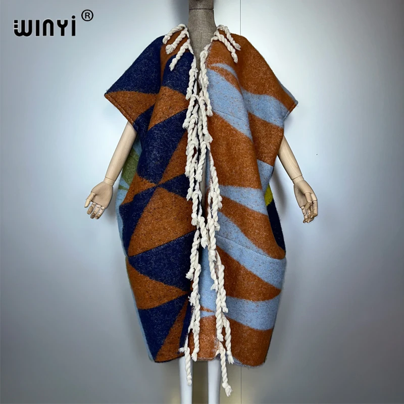 WINYI capa de invierno caftán frontal abierto largo maxi abrigo grueso cálido abrigo femenino para mujer abrigos africanos abaya dubai lujo