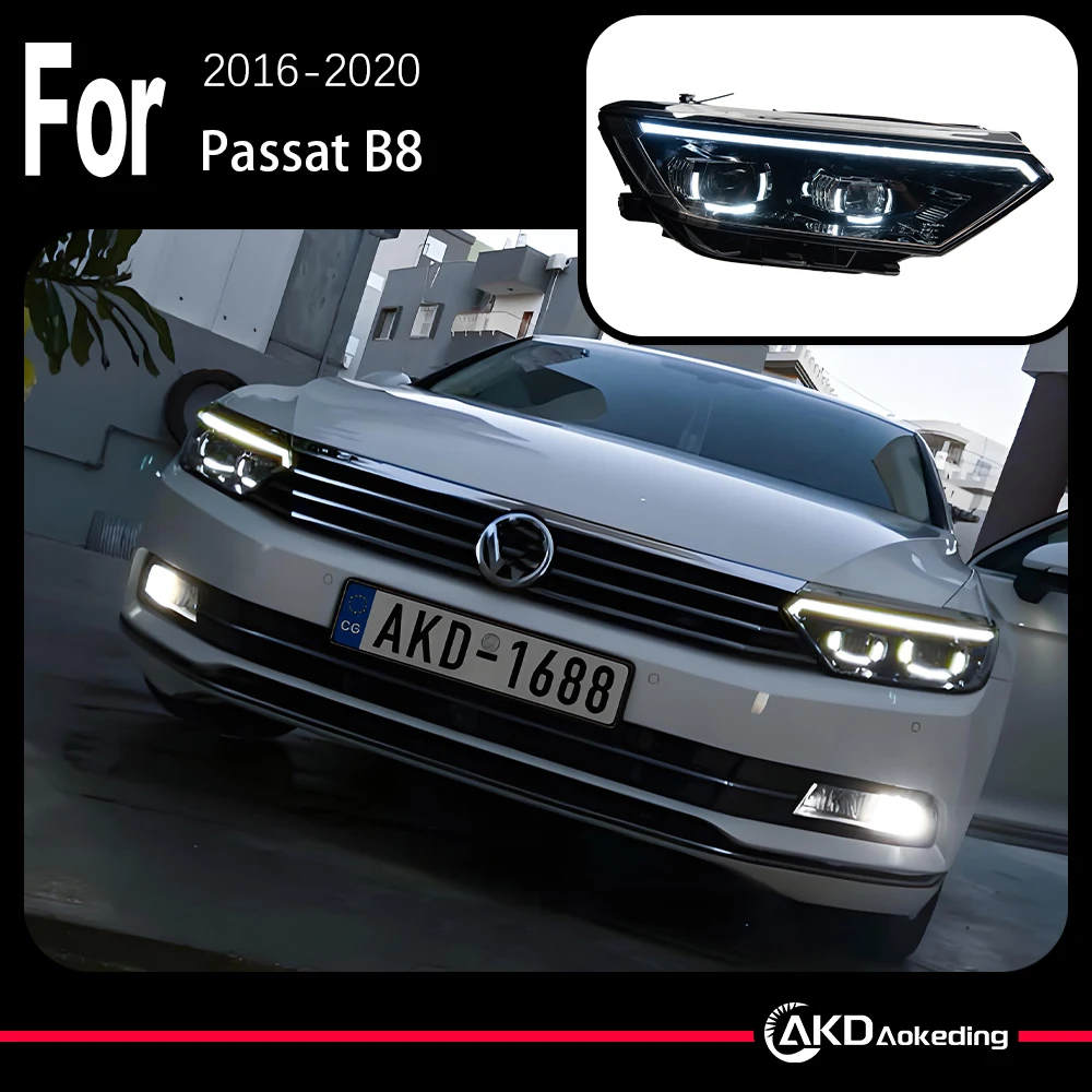 

2 шт. модель автомобиля AKD для Passat B8 2016-2020, фары, светодиодные фары в сборе, обновление, высокая конфигурация, бифокальные аксессуары для линз