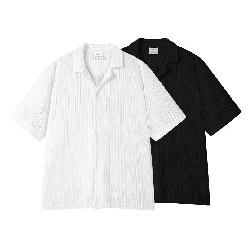 

Men's Casual Breathable Pure Color ort Sve irt Hollow out Design Comfortable Loose Fit Summer Faion Top