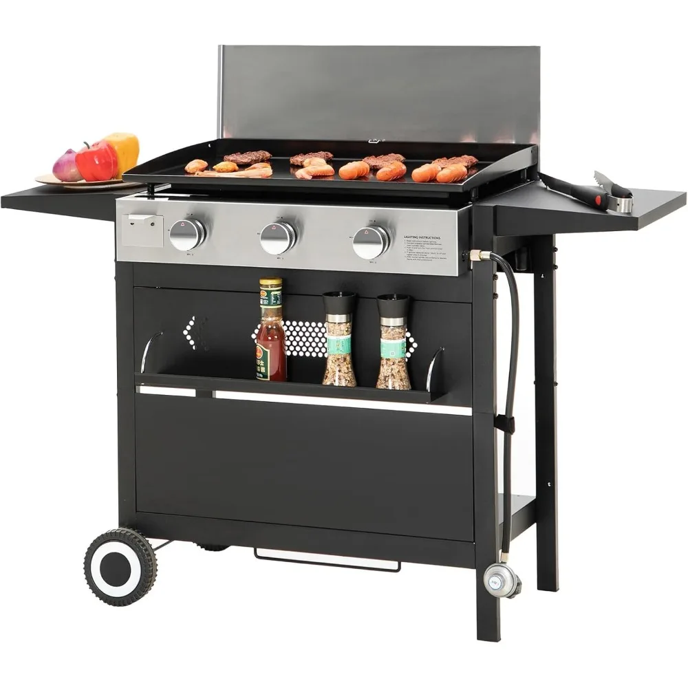 

Sophia & William 27-Inch Flat Top Grill with Ceramic Coated Cast Iron Griddle, 3-Burner Propane Gas BBQ Griddle, Portable Outdoo