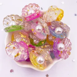 10PCS Glitter Colorful Resin 3D Open Pearl Shell Flatback Cabochon Scrapbook DIY Accessory Home Decor Figurine Crafts OM136
