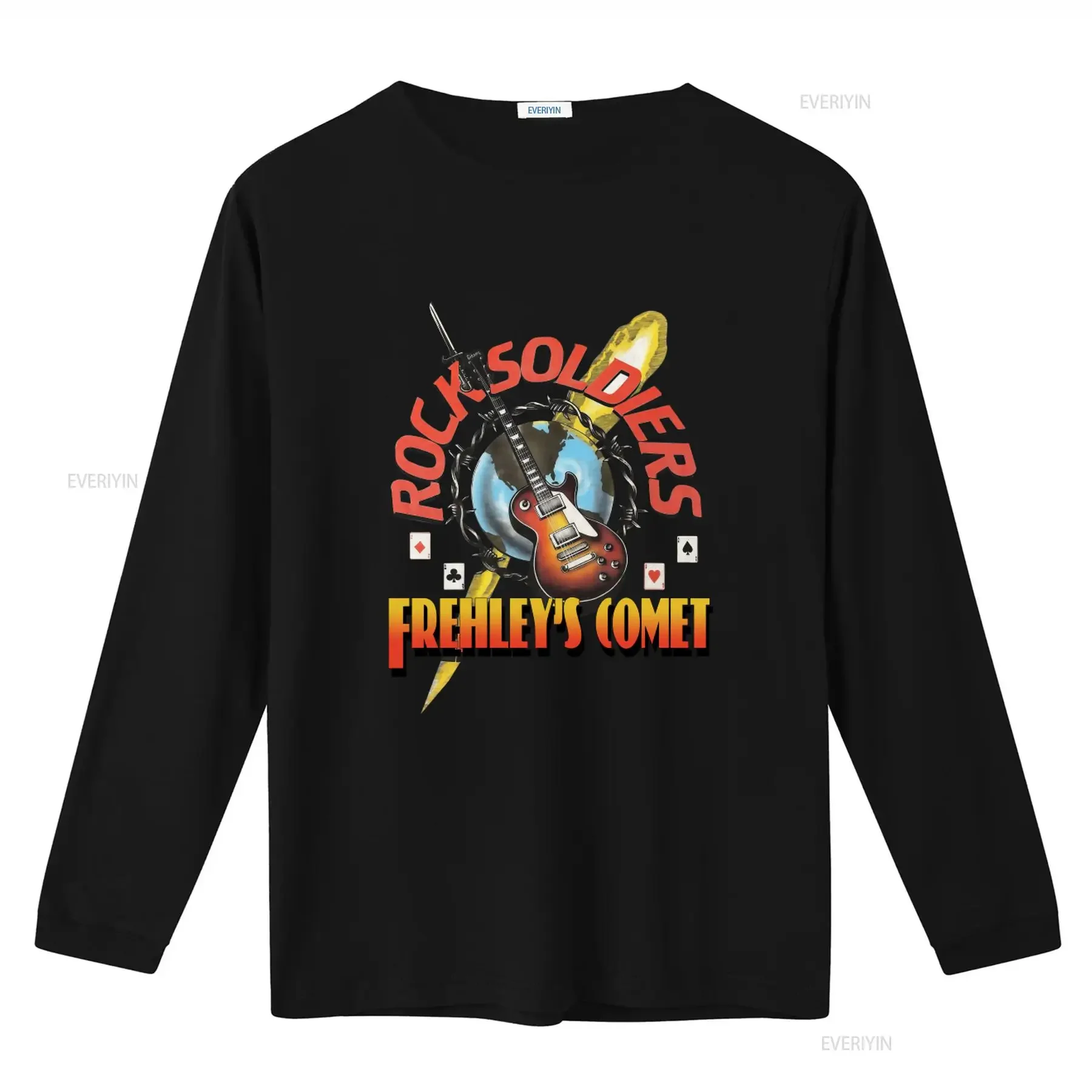 1988 Vintage Ace Frehley Comet Rock Soldiers Guitar Globe Barbed Wire Playing Cards T Shirt Medium vintage Washed Comfortable