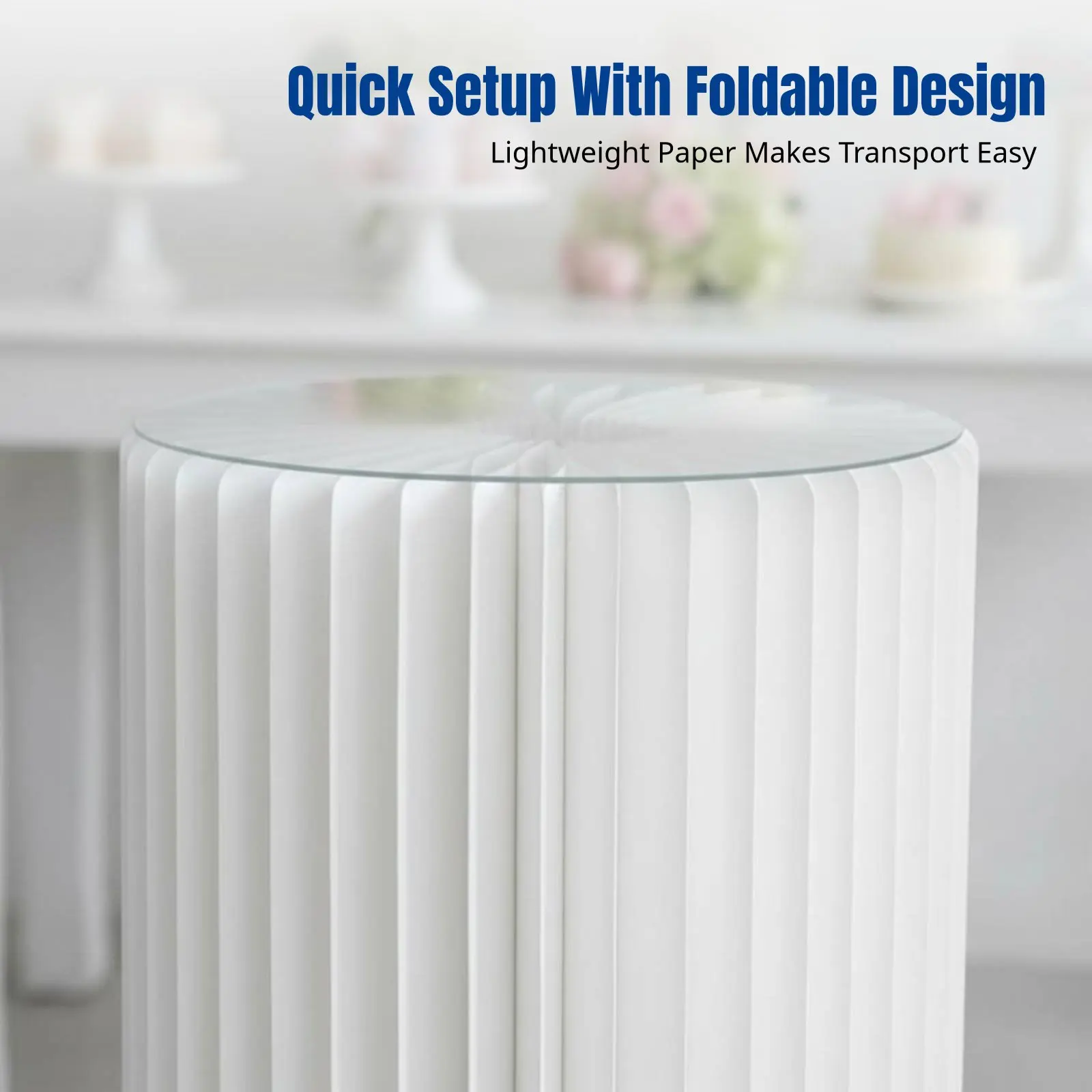 Paper Roman Pillar Stand, Foldable Cylinder Display Pedestal, Wedding, Event, Dessert Table Prop