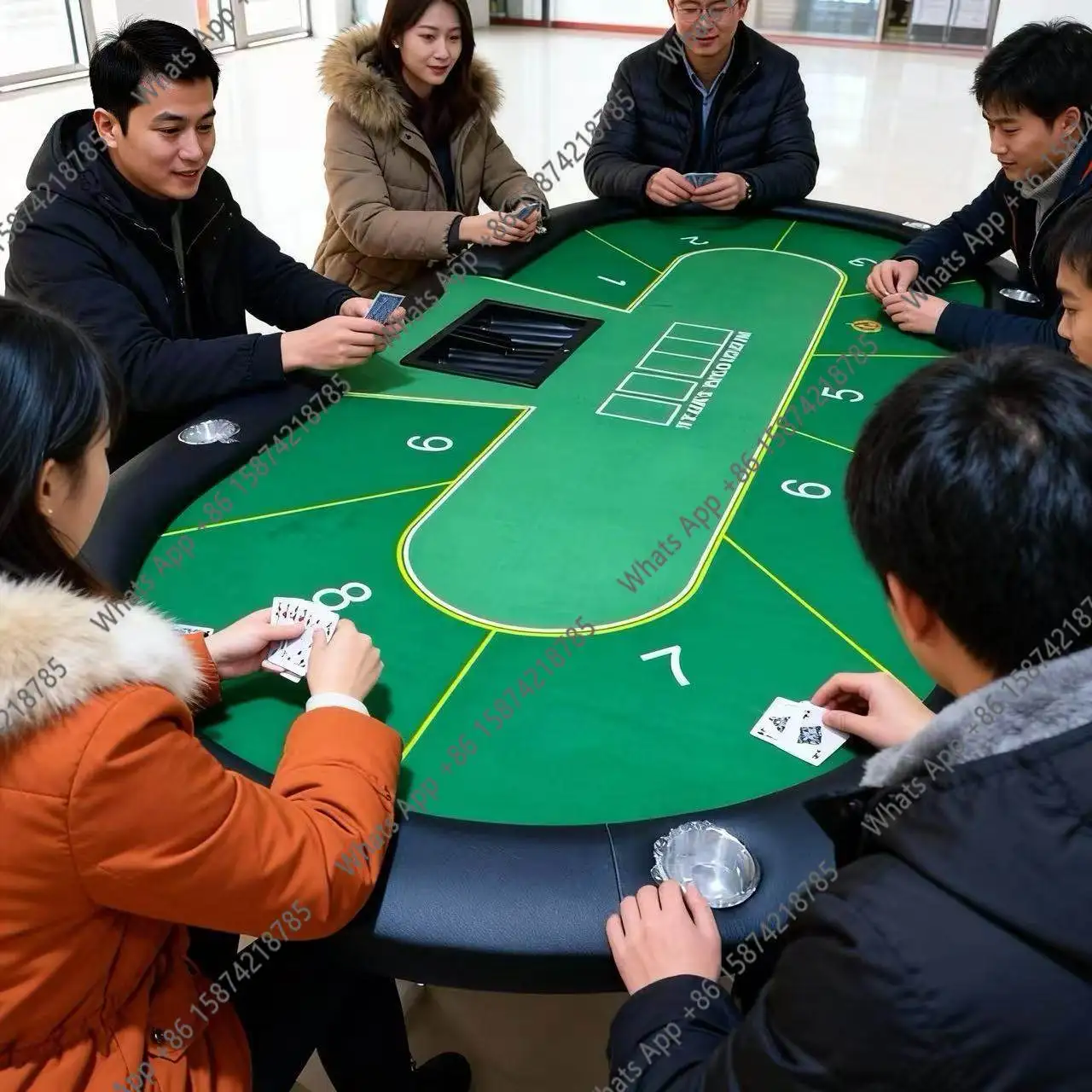 

LNew Chinese Style Oval Texas Poker Table Large Double Column Support Tablecloth Can Be Customized Game Table
