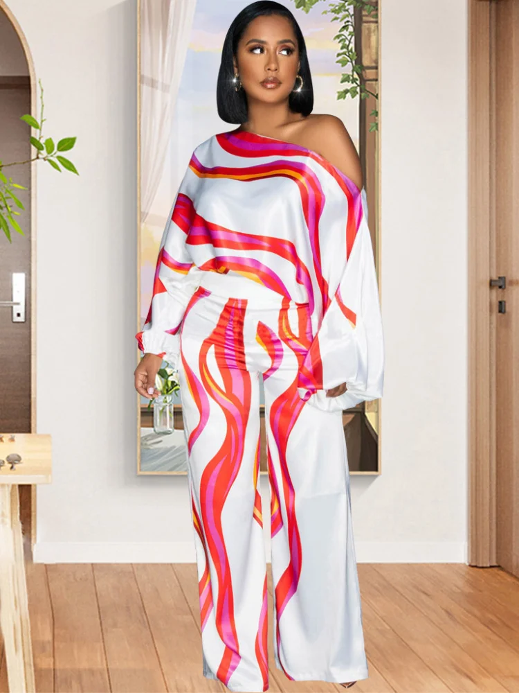 Sexy Fashionable Single Shoulder Wide Leg Jumpsuit Long Sleeve Asymmetrical Collar British Style Casual Pants for Women