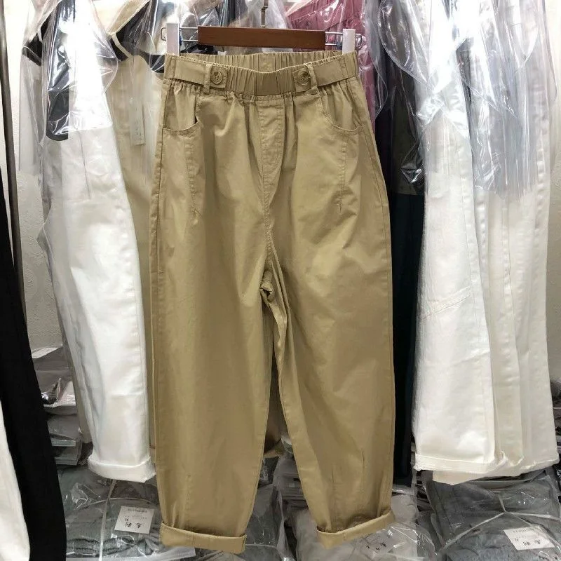

plus Size Women's Elastic Waist Casual Harlan Work Pants Summer Loose Versatile High Waist Wide Leg Pants Big Size 300 Pou