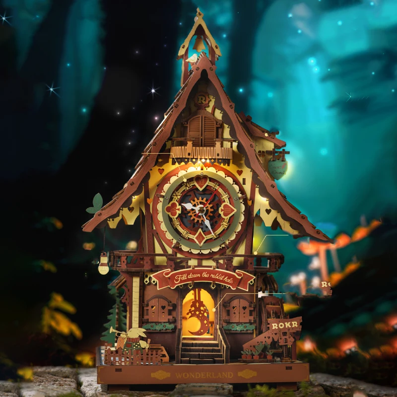 Reloj de cuco Kawaii de dibujos animados, reloj para sala de estar y dormitorio, adornos decorativos, montaje hecho a mano de madera, regalo de cumpleaños Retro