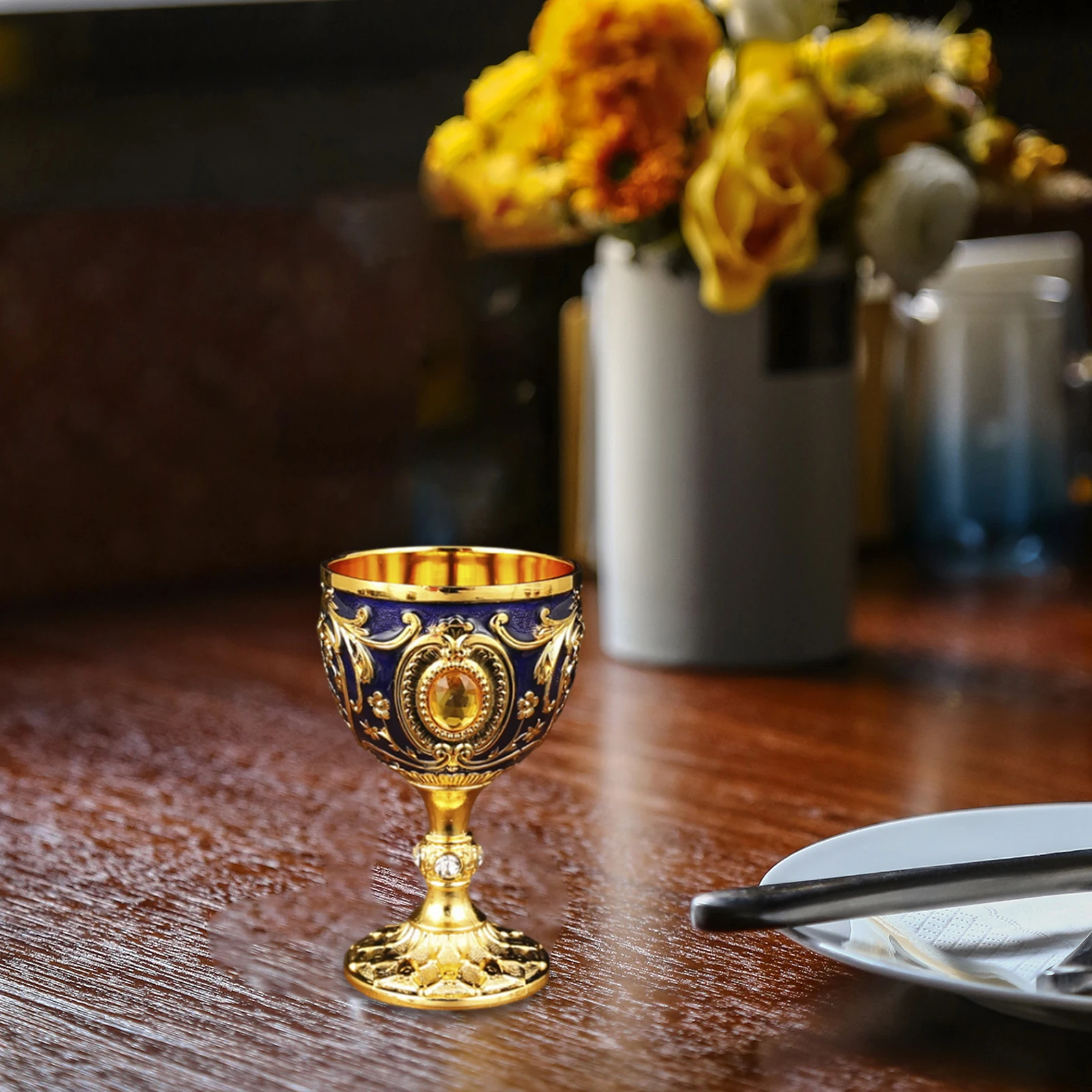 30ml Mini Goblet Vintage Metal Wine Cup Reusable Shatterproof Medieval Glasses Eid Mubarak Tableware for Eid Ramadan Party Decor
