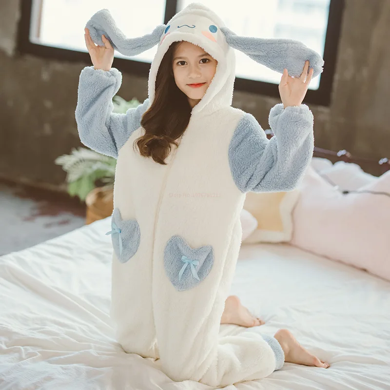 Sanrio Plush Cinnamoroll Winter Flannel Kids Rompers Girl Boy Toddler Jumpsuit Infant Clothes Pyjamas Girl Overalls Gifts