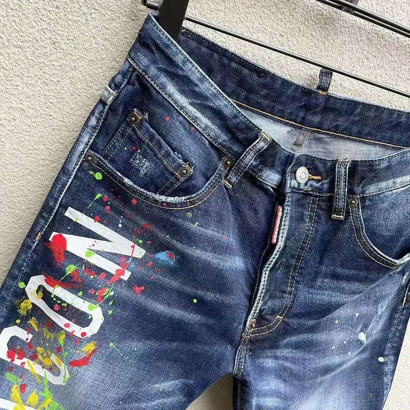 Letnia nowa męska ikona obcisłe dżinsy rurki Stretch niebieskie spodnie jeansowe wysokiej jakości Street Slim Fit jeansy męskie