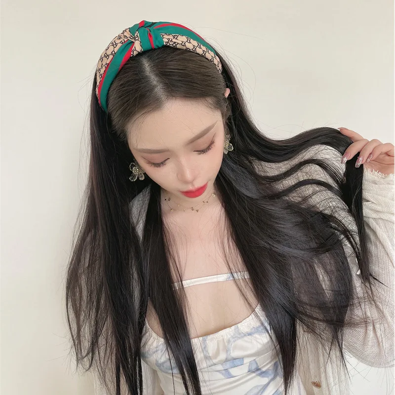 Women's Hairnet Wigs Integrated Semi-Headpiece Long Straight Hairpiece Synthetic Wig