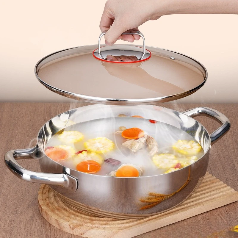 

316 Stainless Steel Uncoated Clear Soup Hot Pot Three-layer Thick Double-ear Soup Boiler Stove Universal