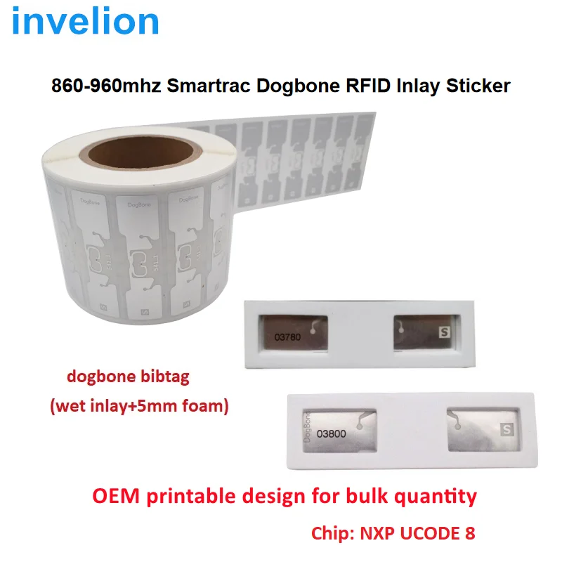 Serial Number Printed Timing Chip Smartrac Dogbone UHF RFID Bib-Tag For Running Tming Impinj Monza R6 Chip For MTB Cycling Race