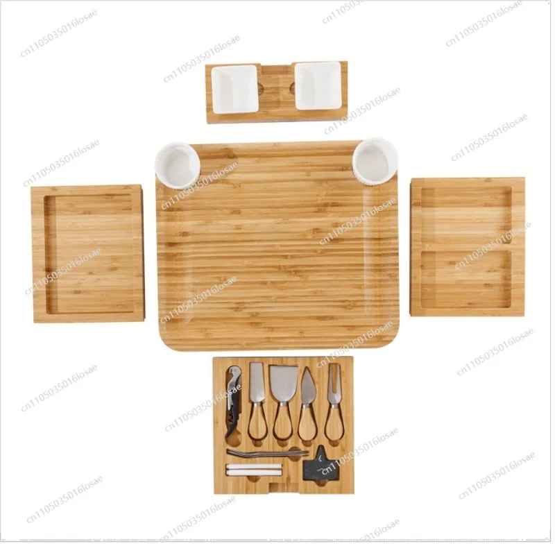 

New Bamboo Cheese Board Set, Four-drawer Flavor Plate Cheese Board Knife Set