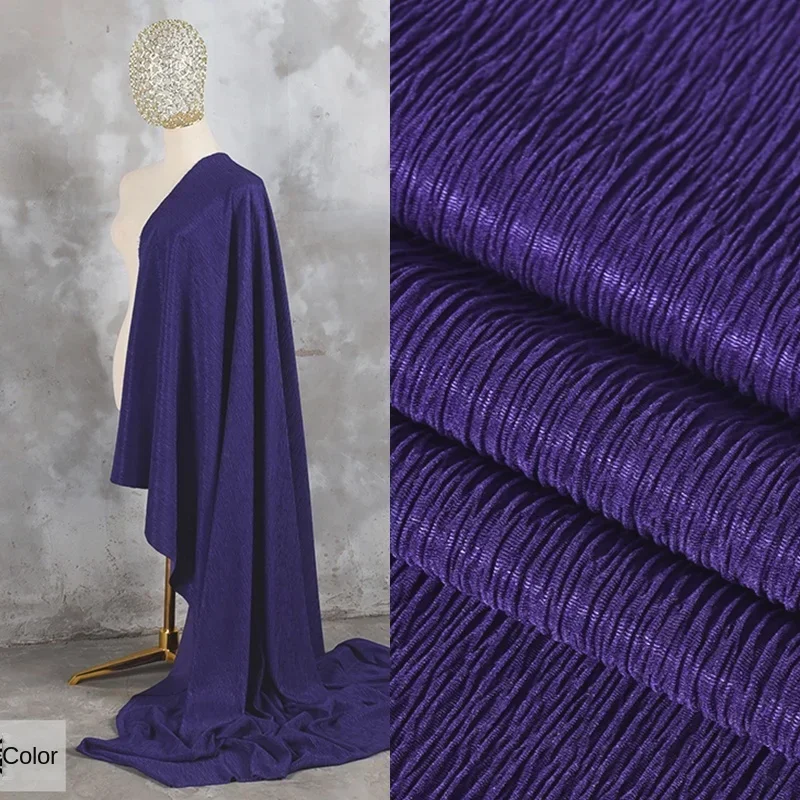 

Texture Pleated Fabric Blue Purple Micro Elastic Dress Pants Design Wholesale Cloth for Diy Apparel Sewing Meters Material