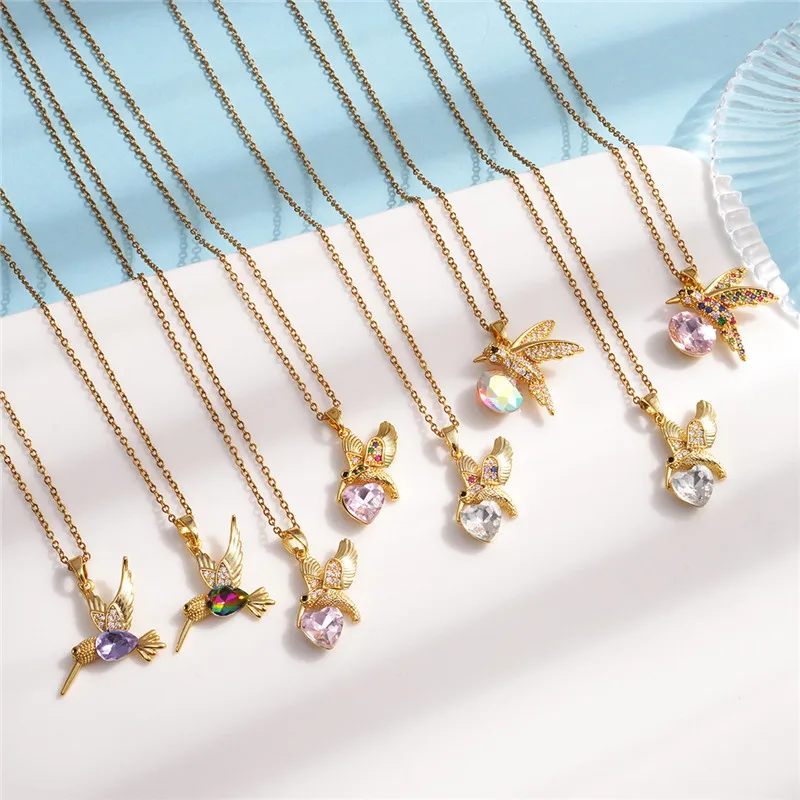 High Grade Hummingbird Zircon Necklace Stainless Steel Chain Graces Bird Pendant Choker Jewelry Party Gifts For Women Girls