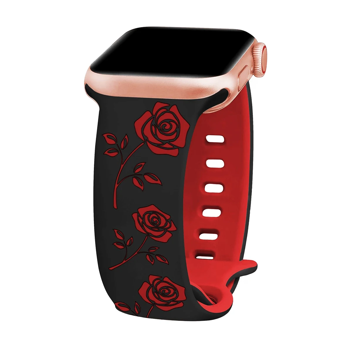 Rose Band for Apple Watch 40mm 41mm 42mm 44mm 45mm 46mm 49mm Two-Tone Engraved Silicone Strap iWatch Ultra Series 10 9 8 7 6 SE