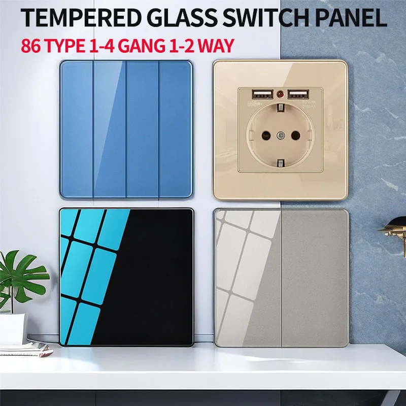 

86 Type Concealed Household Switch 1-4Gang 1-2way Single Double Control Lamp Switch with Scratch-Resistant Tempered Glass Panel