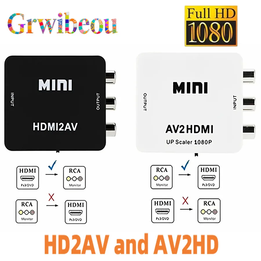 1080P HDMI-compatible To AV Scaler Adapter Video Composite Converter RCA to HDMI-compatible CVSB L/R Video Scaler Converter Box