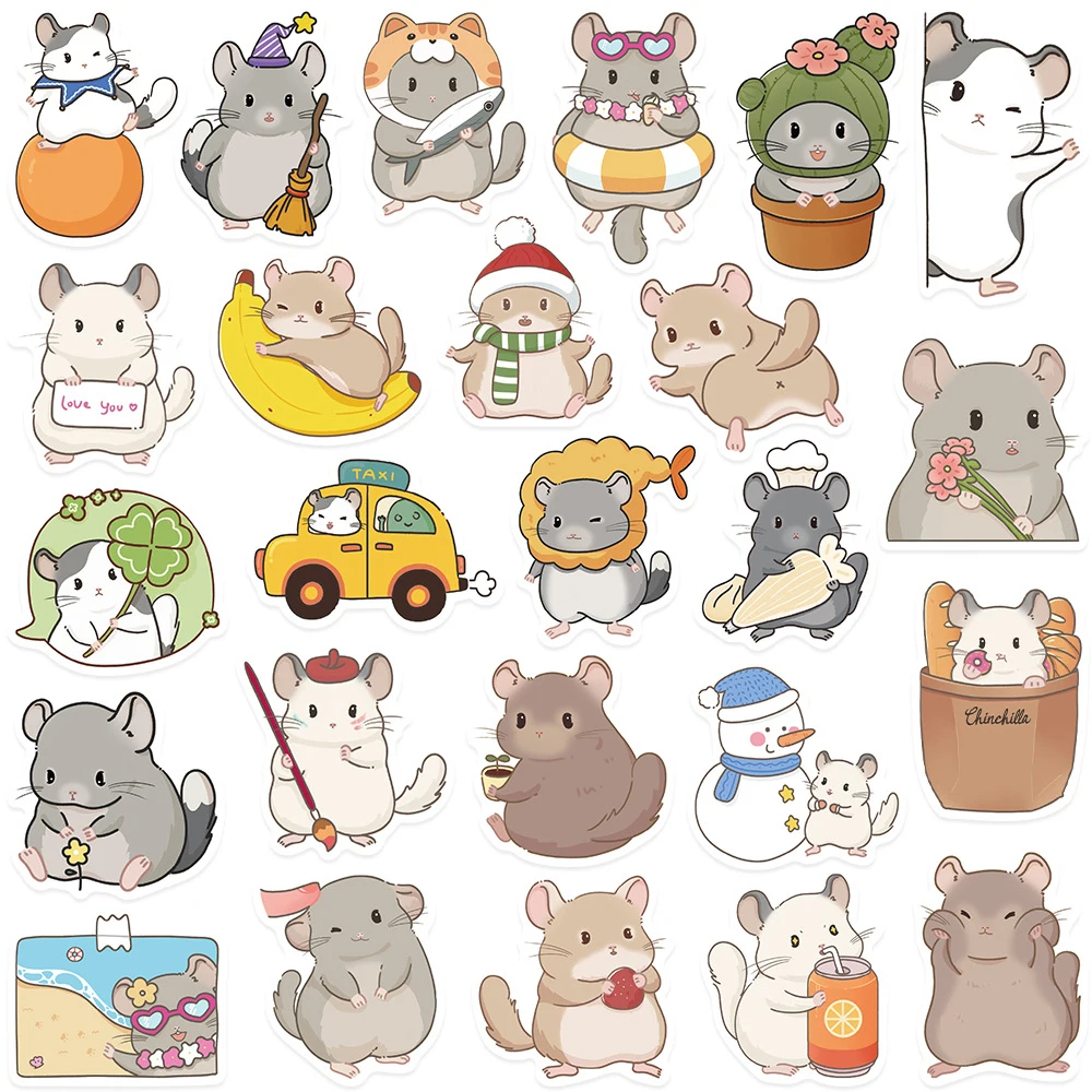 10/30/50pcs Kawaii Grigio Cincillà Del Fumetto Adesivi Carino Sudamericano Chipmunk Adesivo FAI DA TE Telefono Bagagli Scrapbook Decalcomanie giocattolo