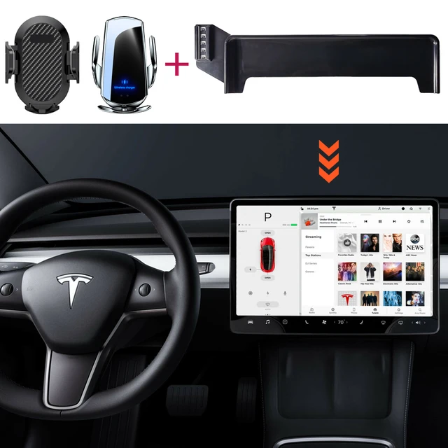Samochodowy uchwyt na telefon do Tesla Model Y 2017-2021 2022 2023 2024 Stała podstawa ekranu Uchwyt GPS Bezprzewodowe ładowanie Uchwyt na telefon Samochód
