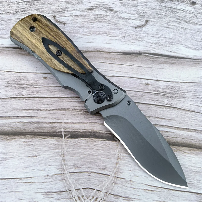 BKX35 Folding Knife Outdoor Barbecue Fishing Fruit Knife 420 Steel Inlaid Olive Wood Handle Hunting Defensive EDC Knife