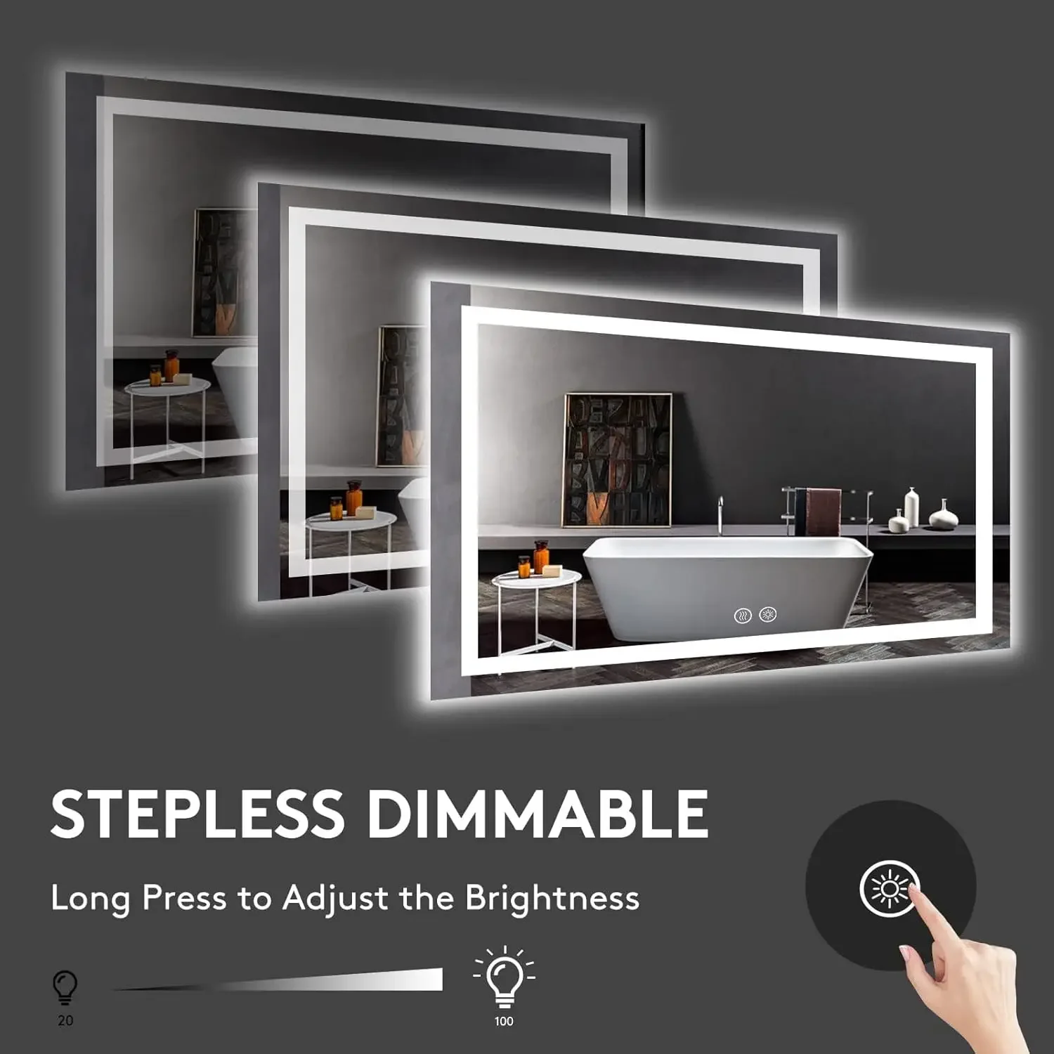 48x32 Inch Large Led Mirror for Bathroom Front Light and Backlit Vanity Mirror with 3 Colors Dimmable Anti Fog Bathroom Mirror