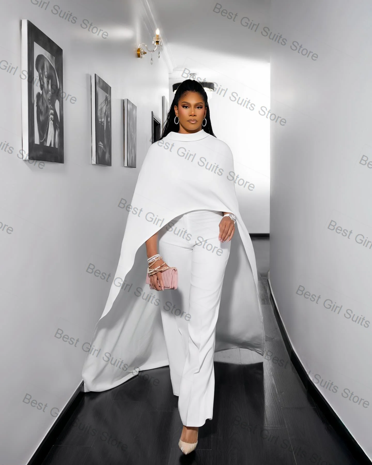 

White Wrap Women Suit Set 2 Pcs Long Blazer+Pants Fall Autumn Formal Office Lady Jacket Customized Wedding Tuxedos Prom Dress