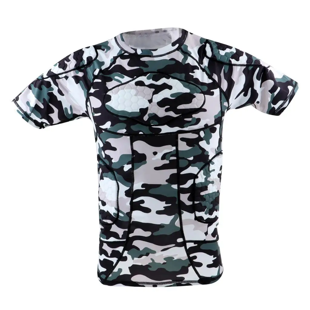Men's Sports Protector Rib Compression T-shirt Shorts Set for Rugby Hockey Baseball Training Gear