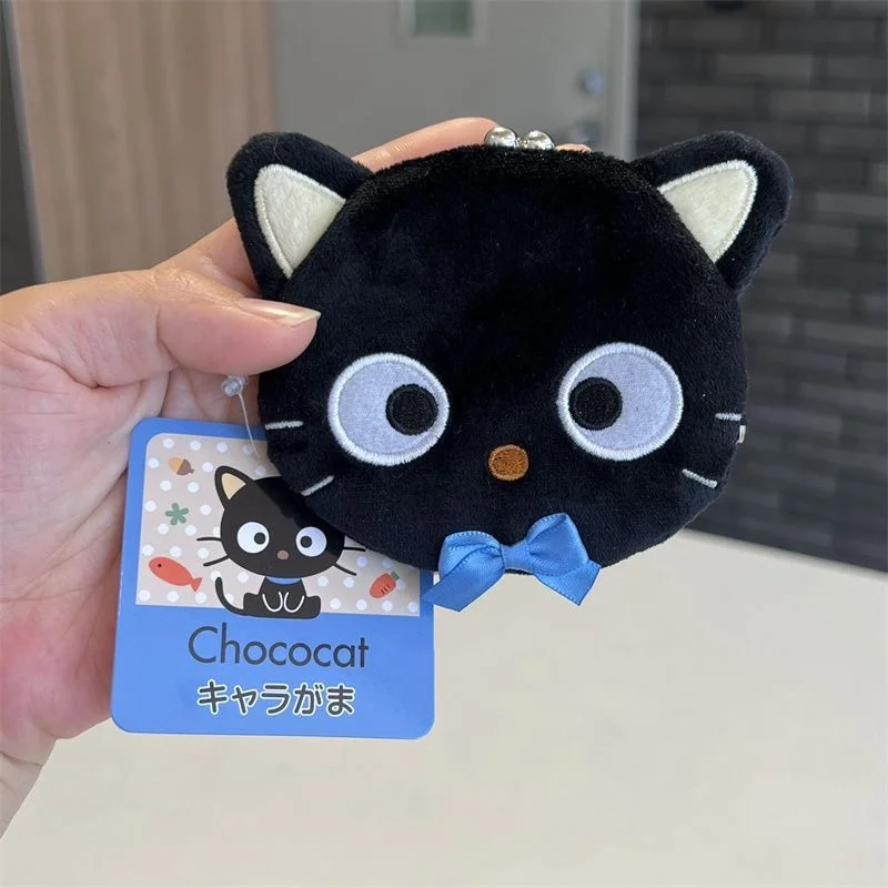 Sanrio Hello Kitty Minimally Embroidered Face Metal Mouth Buckle Plush Coin Purse Earphone Case Portable Small Item Storage