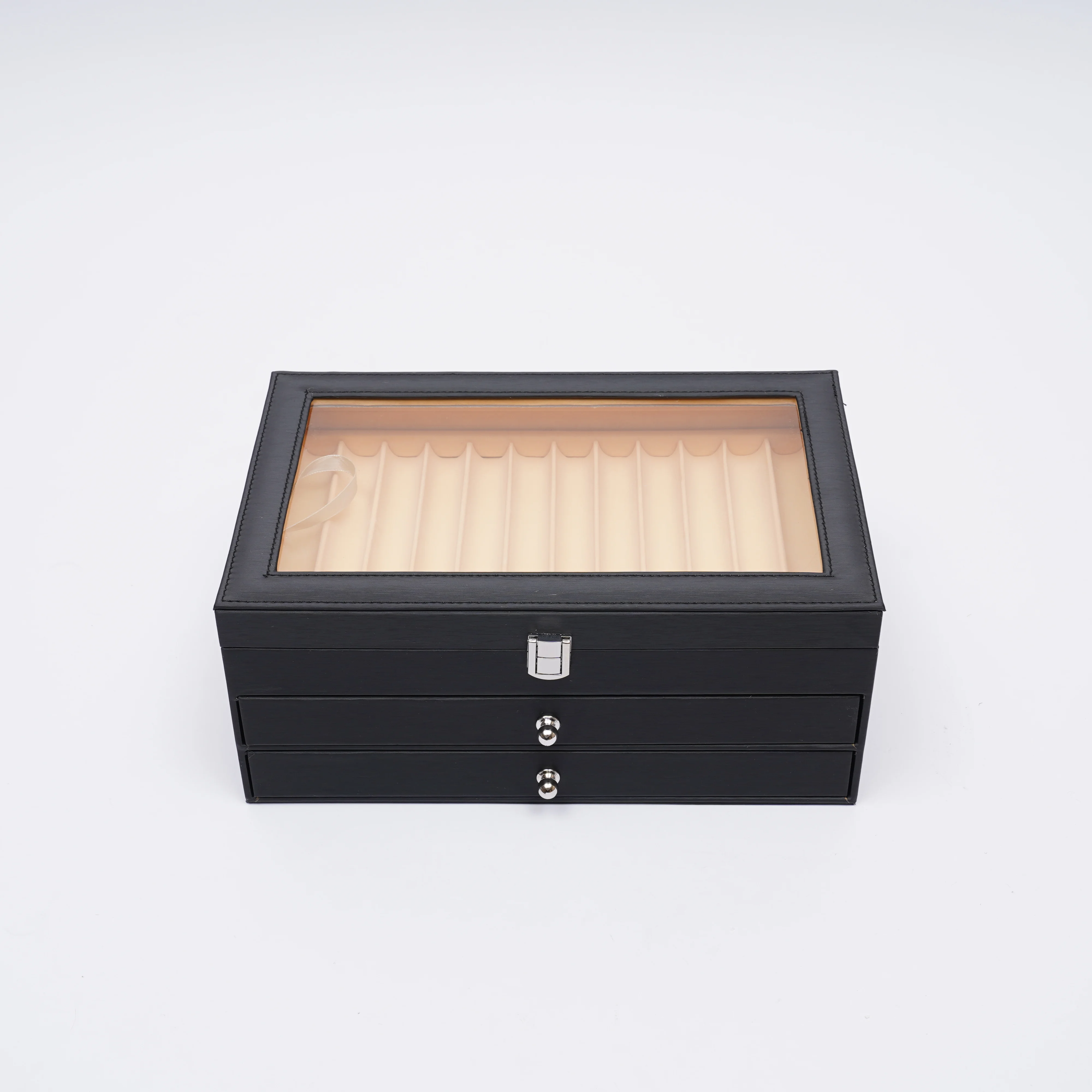 36 Pen Display Box Leather Flannel Pen Organizer Box Glass Pen Display Case Storage Box with Lid  Two Level Display Case