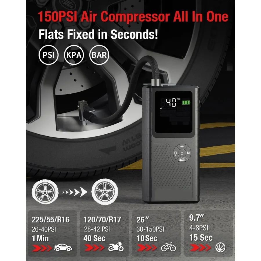 CS02 6250A Peak Jump Starter مع ضاغط هواء 20000 مللي أمبير في الساعة بطارية لمركبة الطوارئ تبدأ 8.5 لتر غاز و6.5 لتر ديزل Ti #3