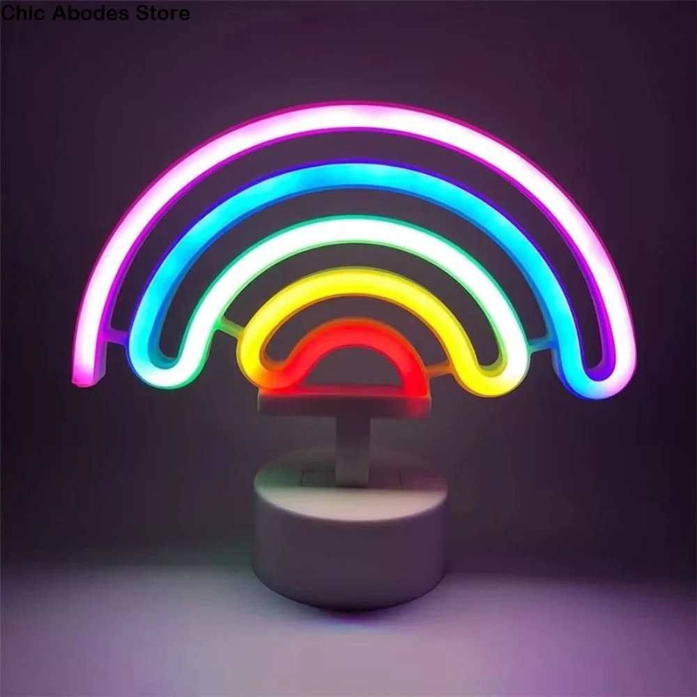 

Красочный светодиодный неоновый ночник с подставкой, 3D акриловый настольный радужный ночник, питание от батареек и USB, двойное использование, креативный дизайн