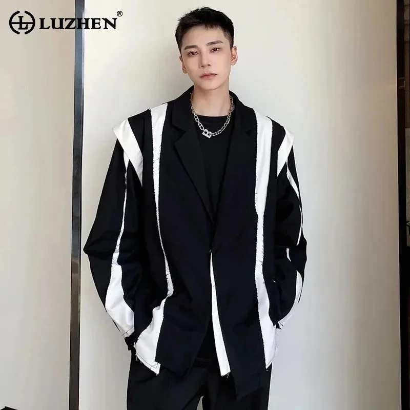 

LUZHEN 2024 Spring Trendy Color Contrast Asymmetric Splicing Design Casual Blazer Coat Men's Fashion High Street Jacket LZ2660