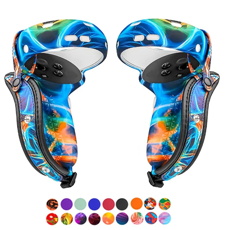 For Oculus Quest 2 Grip Cover Touch Controller Grip Anti-Throw Strap Silicone Protective Cover Adjustable Strap Accessories 1Set