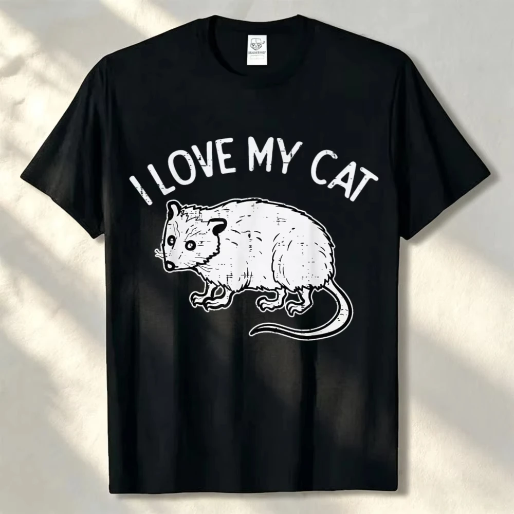 I Love My Cat with Rat Design Round T-Shirt Shape Streetwear Graphic T Shirts Funny Outdoors High Quality Cotton Short-sleev