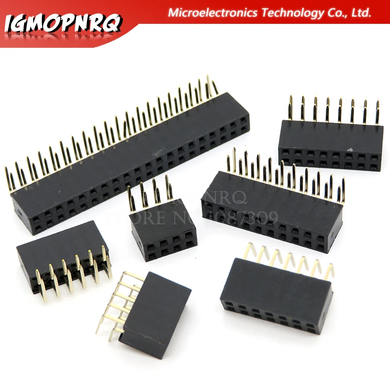 2.54mm R/A Double Row Female 2~40P PCB Board Right angle Pin Header socket Connector Pinheader 2*/4/6/10/20/40Pin For Arduino